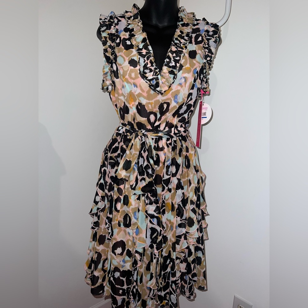 Matthew Williamson Black and Tan Flutter Sleeve Sundress